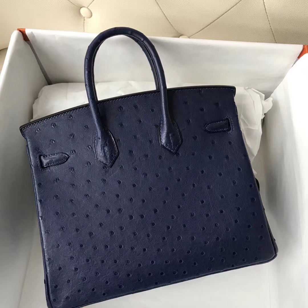 Hermès（爱马仕）Birkin Ostrich kk 鸵鸟 深蓝 金扣 25cm