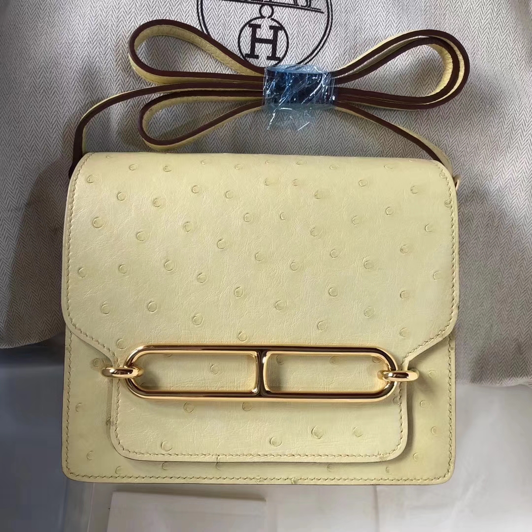 Hermès（爱马仕）Roulis ostrich kk鸵鸟 1Z小鸡黄 顶级工艺 蜡线全手工 金扣 19cm