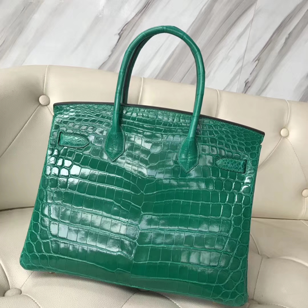 Hermès（爱马仕）Birkin Crocodile shiny 亮面鳄鱼 6Ｑ 翡翠绿 金扣 30cm