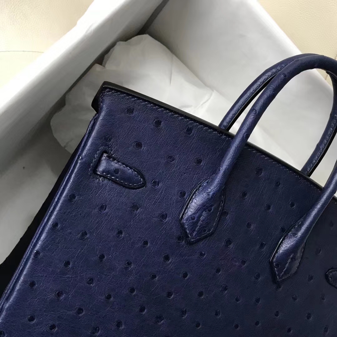 Hermès（爱马仕）Birkin Ostrich kk 鸵鸟 深蓝 金扣 25cm