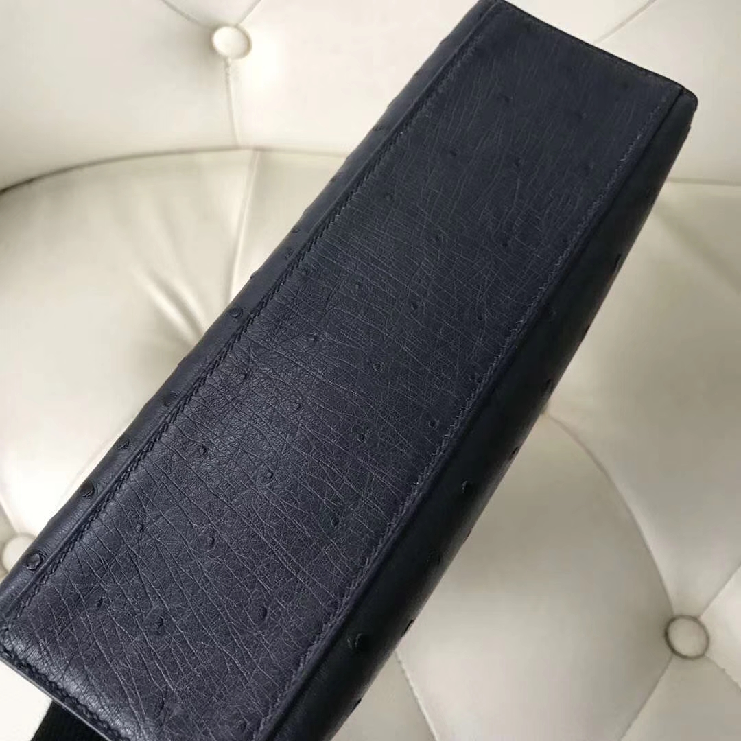 Hermès（爱马仕）Minikelly pochette Ostrich Kk 鸵鸟纹 深海蓝 2Z 金扣 现货