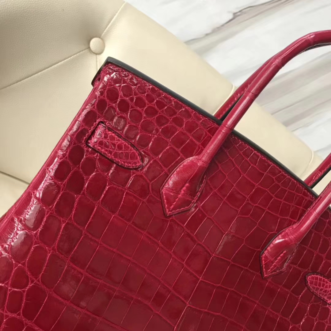 Hermès（爱马仕）Birkin Crocodile shiny 亮面鳄鱼 ck55 爱马仕红 Rouge H 金扣 30cm