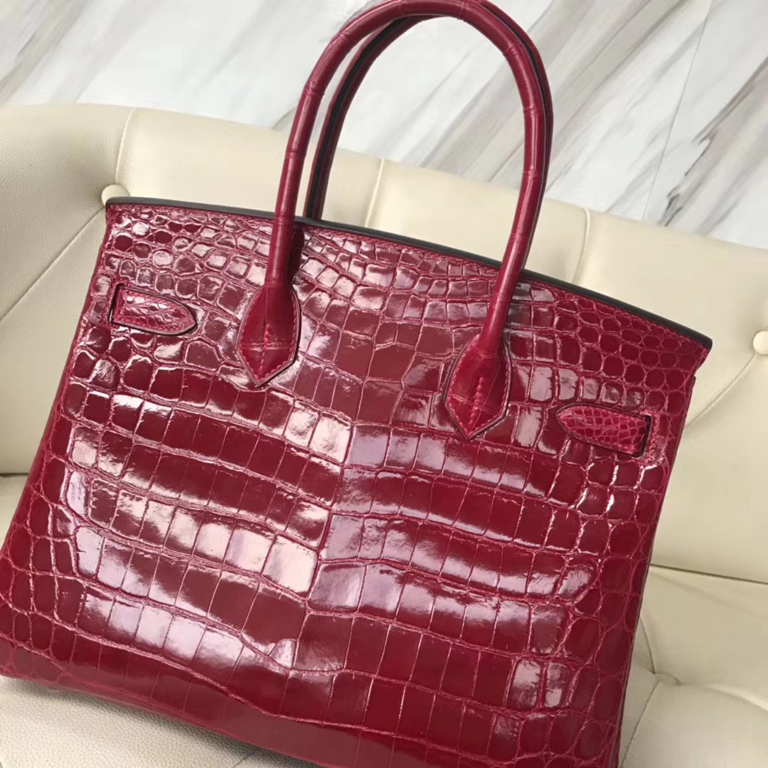 Hermès（爱马仕）Birkin Crocodile shiny 亮面鳄鱼 ck55 爱马仕红 Rouge H 金扣 30cm