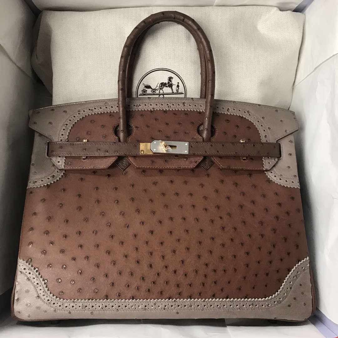 Hermès（爱马仕）Ghillies Birkin Ostrich 鸵鸟三拼 金扣 35cm