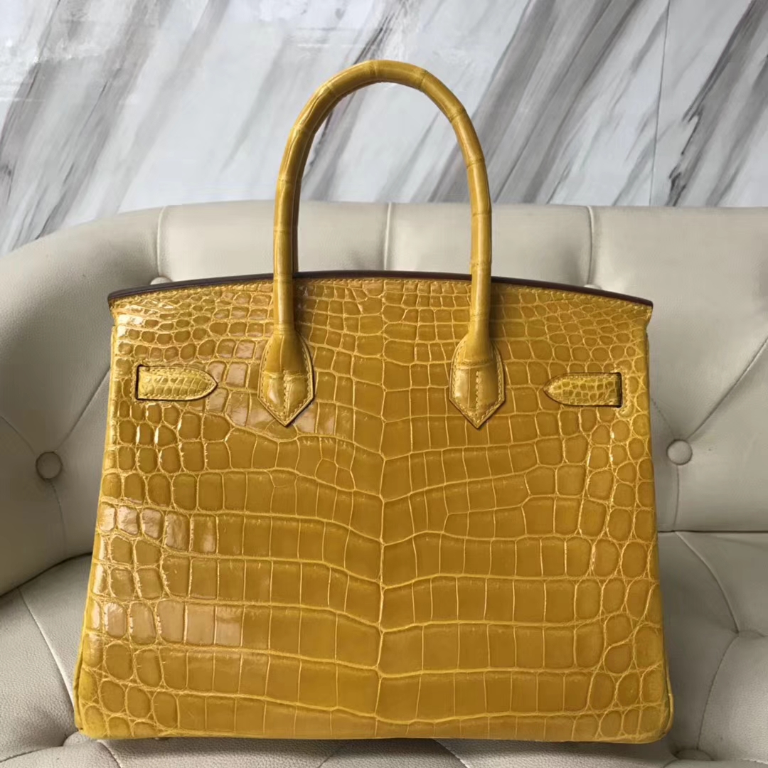 Hermès（爱马仕）Birkin Crocodile shiny 亮面鳄鱼 9D 琥珀黄 Ambre 金扣 30cm