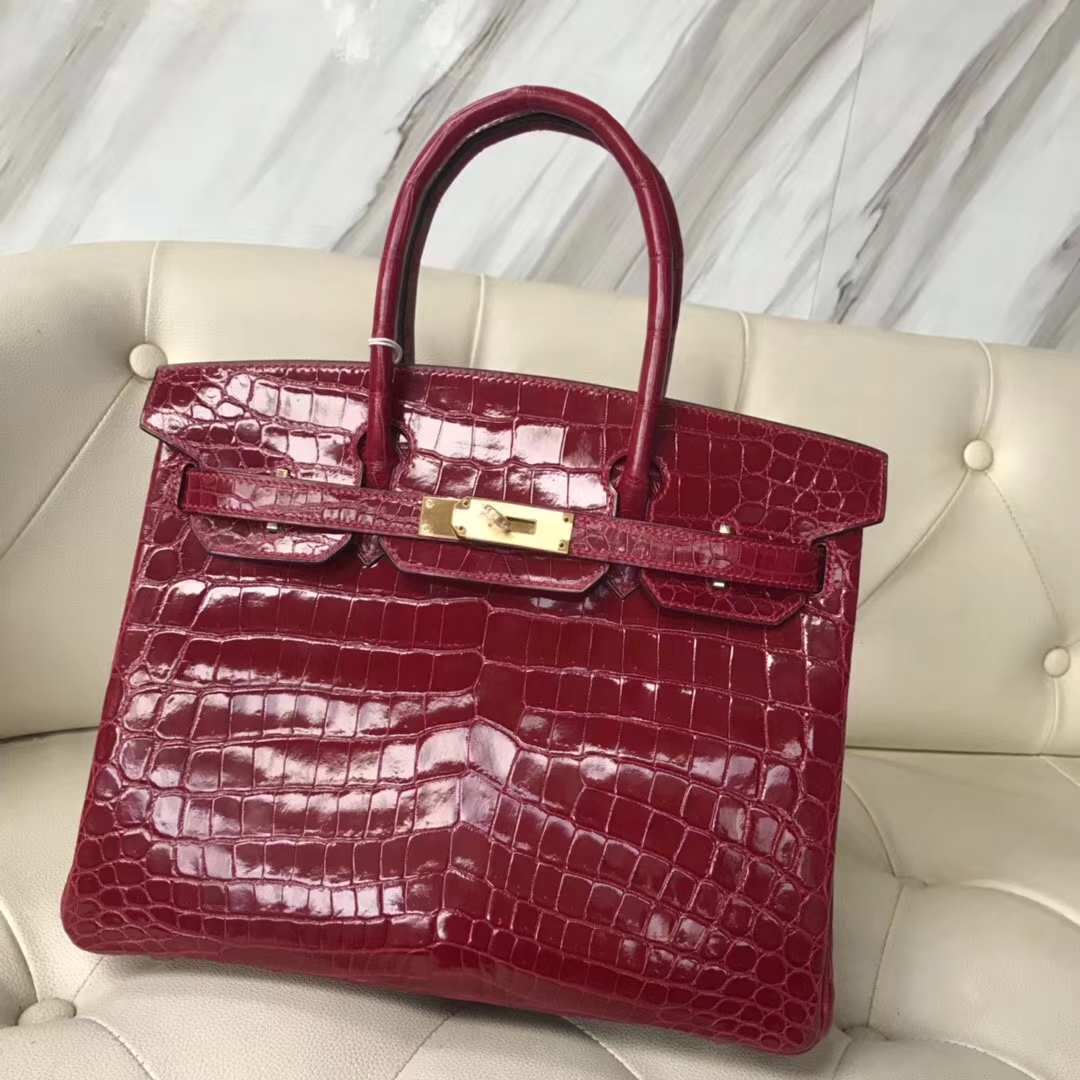 Hermès（爱马仕）Birkin Crocodile shiny 亮面鳄鱼 ck55 爱马仕红 Rouge H 金扣 30cm