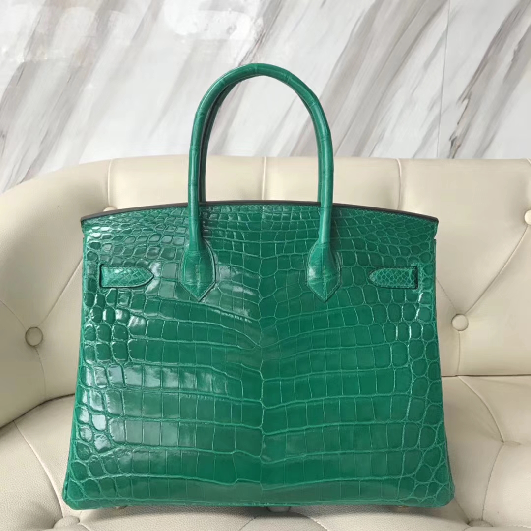 Hermès（爱马仕）Birkin Crocodile shiny 亮面鳄鱼 6Ｑ 翡翠绿 金扣 30cm