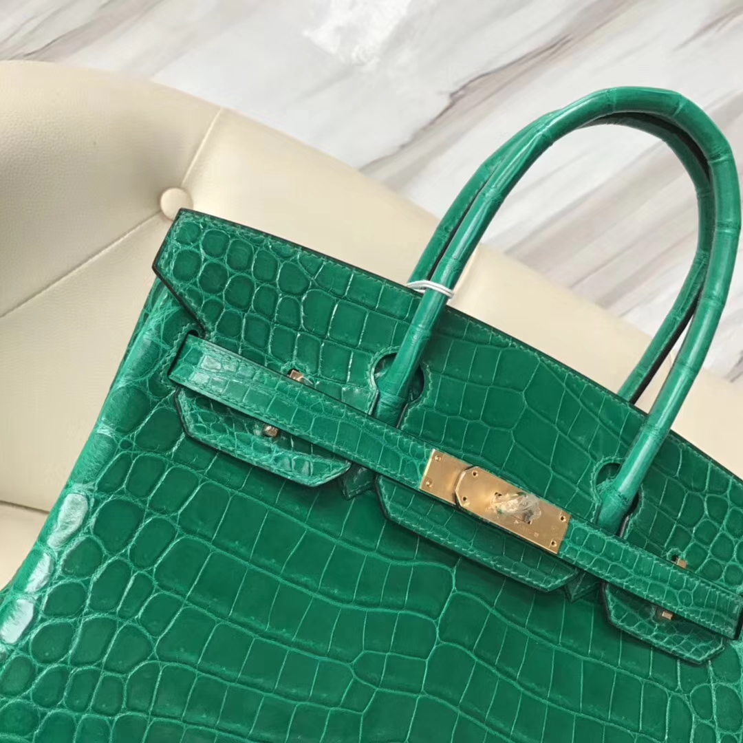 Hermès（爱马仕）Birkin Crocodile shiny 亮面鳄鱼 6Ｑ 翡翠绿 金扣 30cm