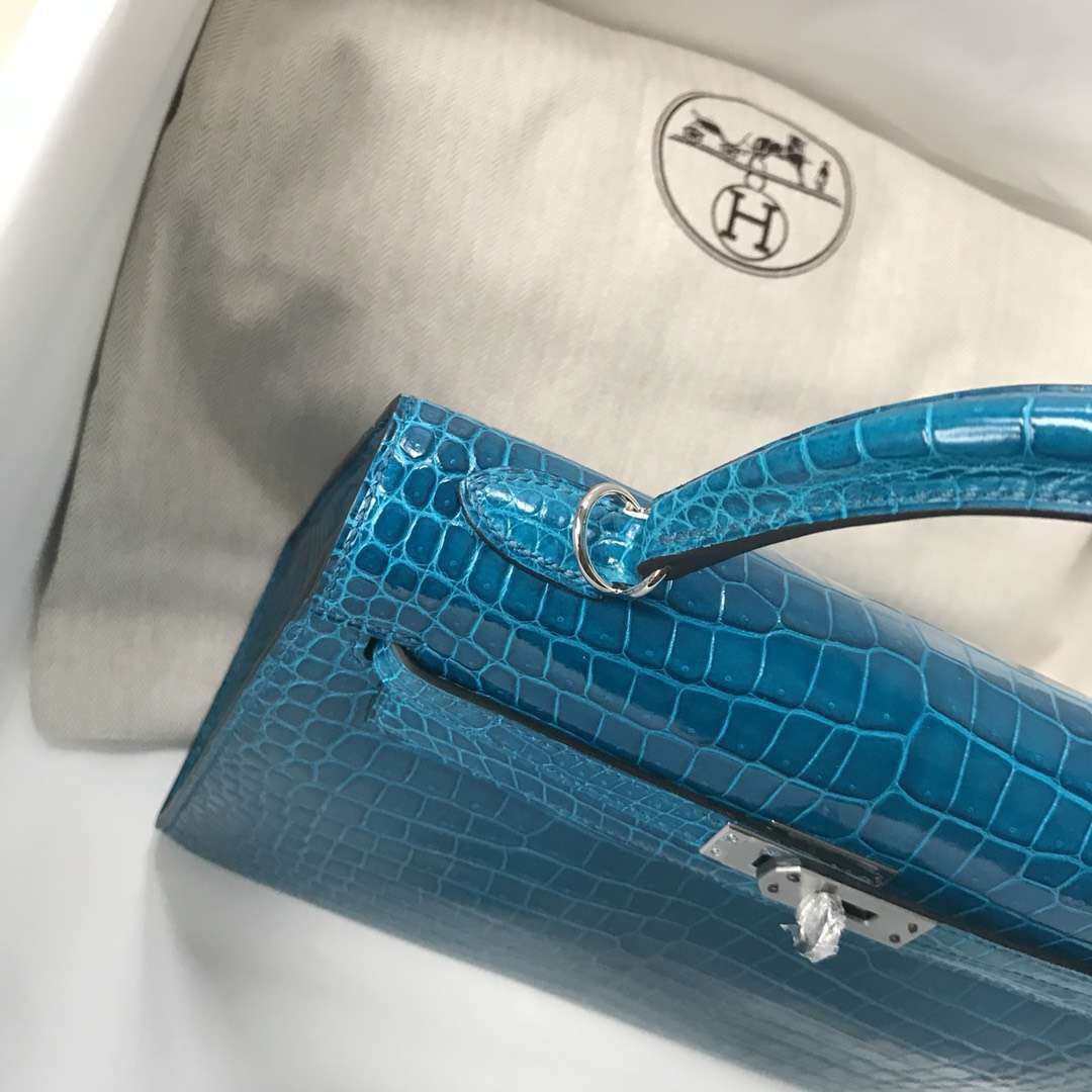 Hermès（爱马仕）Kelly porosus shiny 亮面澳洲 7w 伊兹密尔蓝 Blue izmir 银扣 25cm