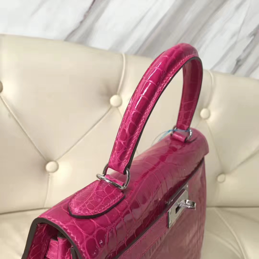 Hermès（爱马仕）Kelly Crocodile shiny 亮面鳄鱼J5 天方夜谭粉紫 银扣 现货 28cm