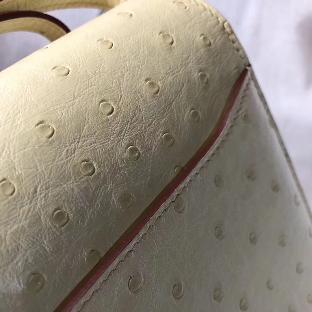 Hermès（爱马仕）Roulis ostrich kk鸵鸟 1Z小鸡黄 顶级工艺 蜡线全手工 金扣 19cm