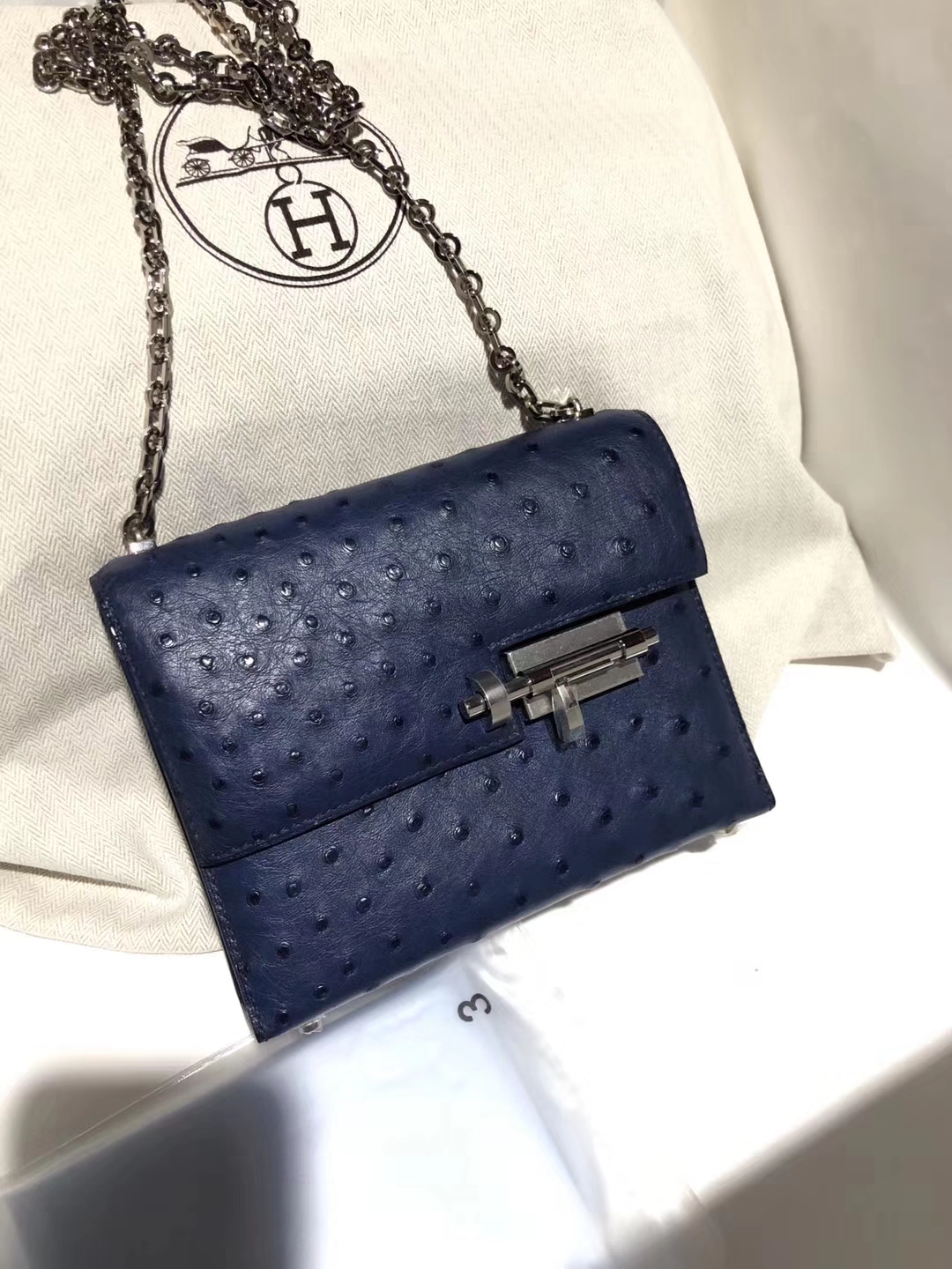 Hermès（爱马仕）Verrou ostrich kk鸵鸟 ck73宝石蓝 顶级工艺 蜡线全手工 银扣 17cm