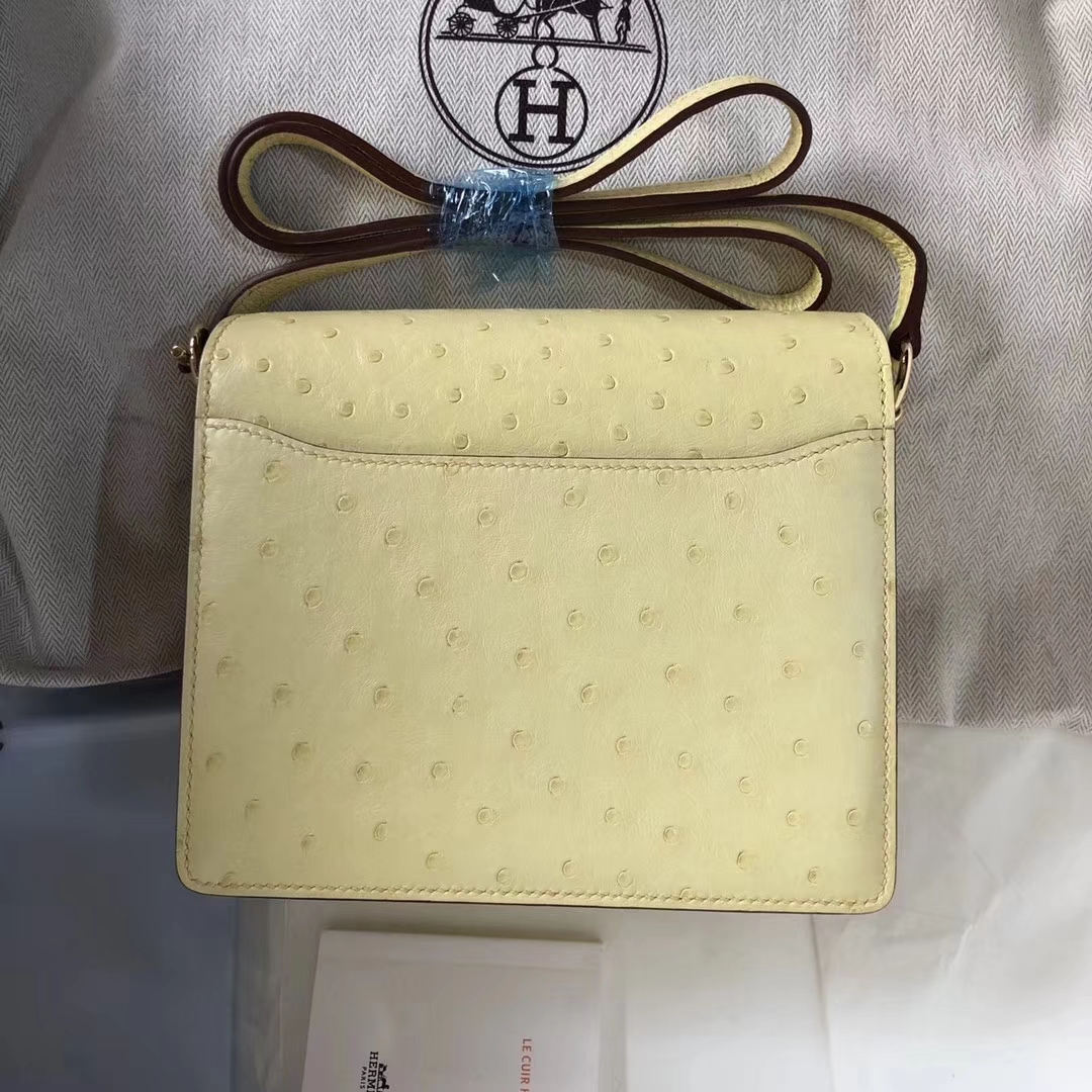 Hermès（爱马仕）Roulis ostrich kk鸵鸟 1Z小鸡黄 顶级工艺 蜡线全手工 金扣 19cm