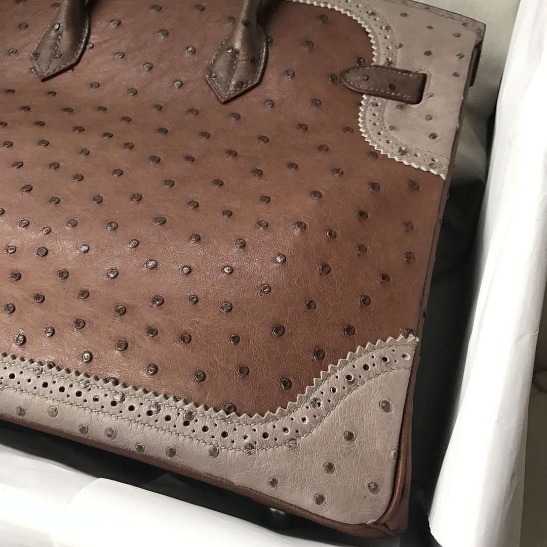 Hermès（爱马仕）Ghillies Birkin Ostrich 鸵鸟三拼 金扣 35cm