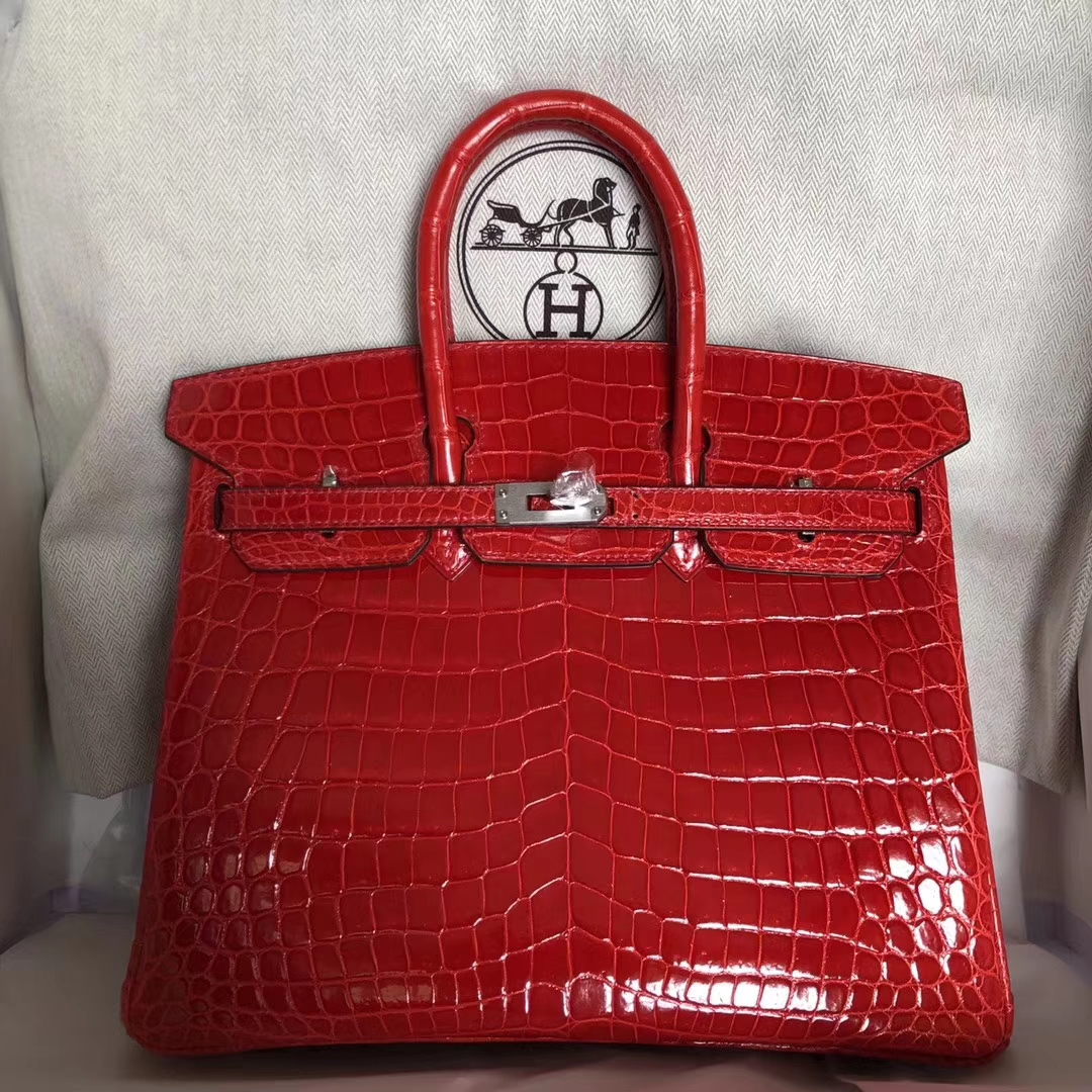 Hermès（爱马仕）Birkin Crocodile shiny 亮面鳄鱼 ck95 法拉利红 Braise 银扣 25cm