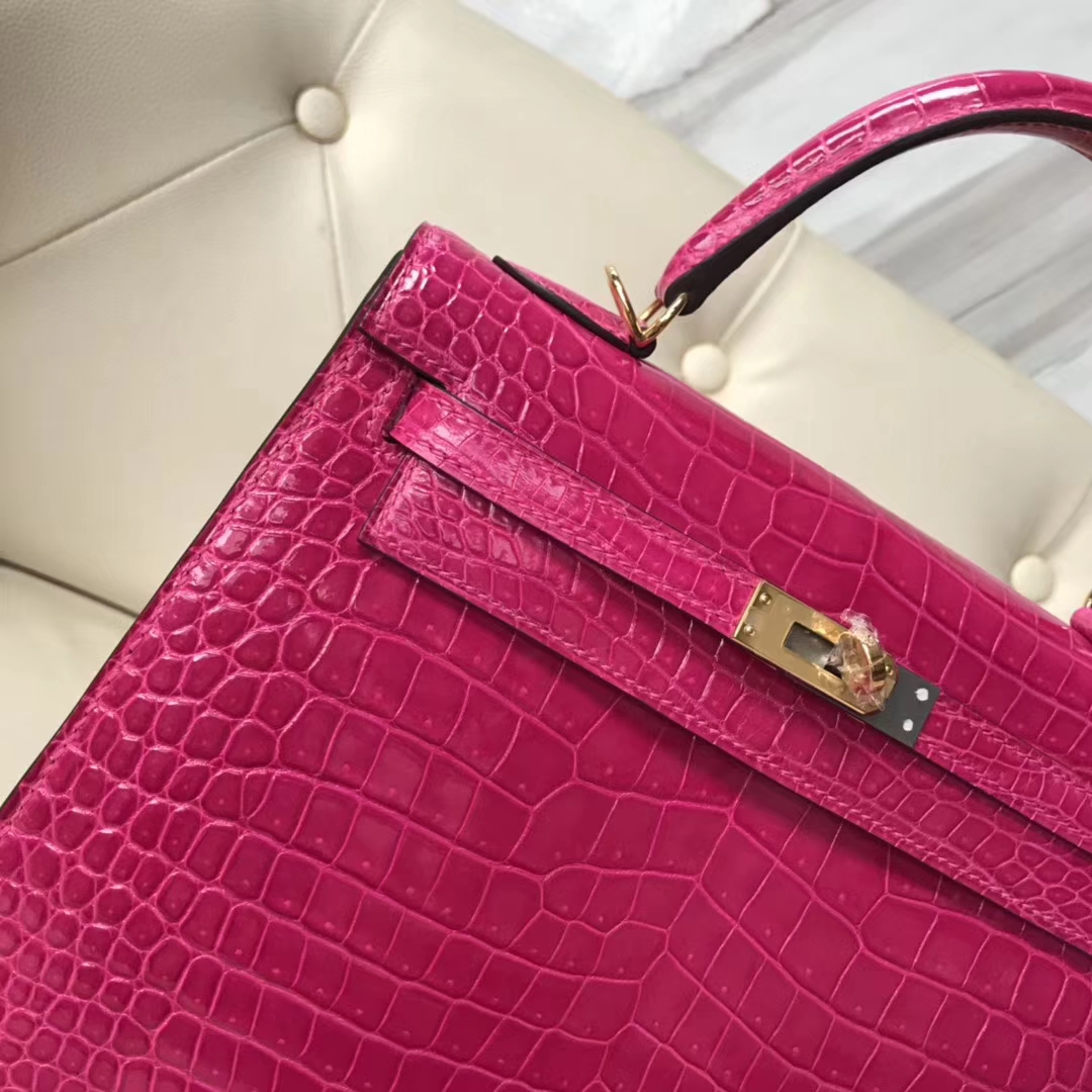 Hermès（爱马仕）Kelly Porosus shiny亮面澳洲湾鳄 J5 天方夜谭粉紫 金扣 25cm
