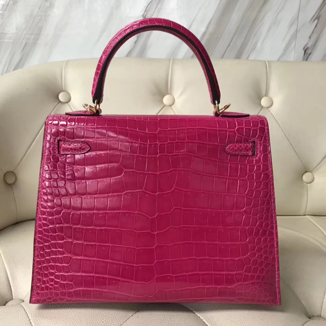 Hermès（爱马仕）Kelly Porosus shiny亮面澳洲湾鳄 J5 天方夜谭粉紫 金扣 25cm