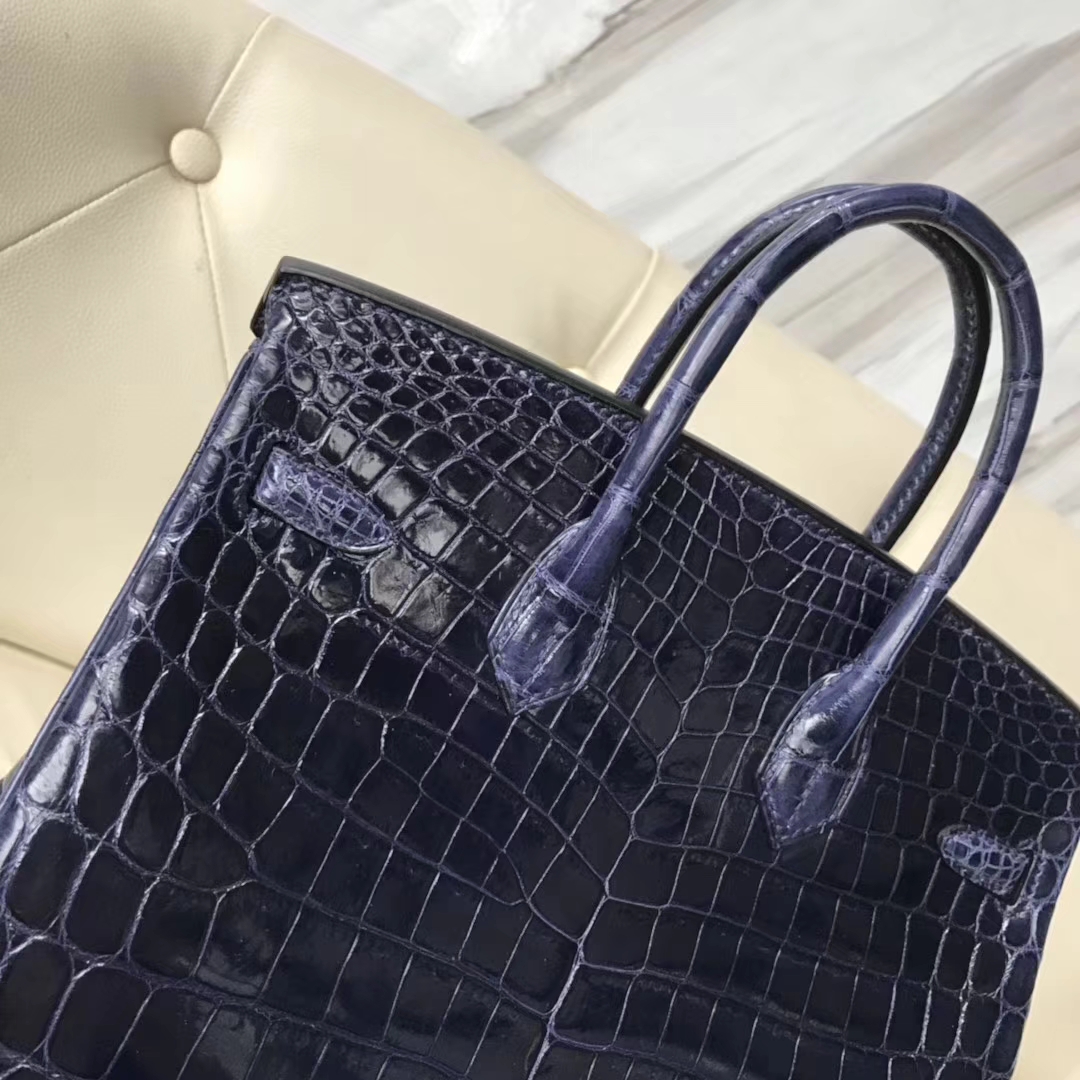 Hermès（爱马仕）Birkin shiny nilo crocodile 亮面尼罗鳄 宝石蓝 蜡线全手工 银扣 25cm