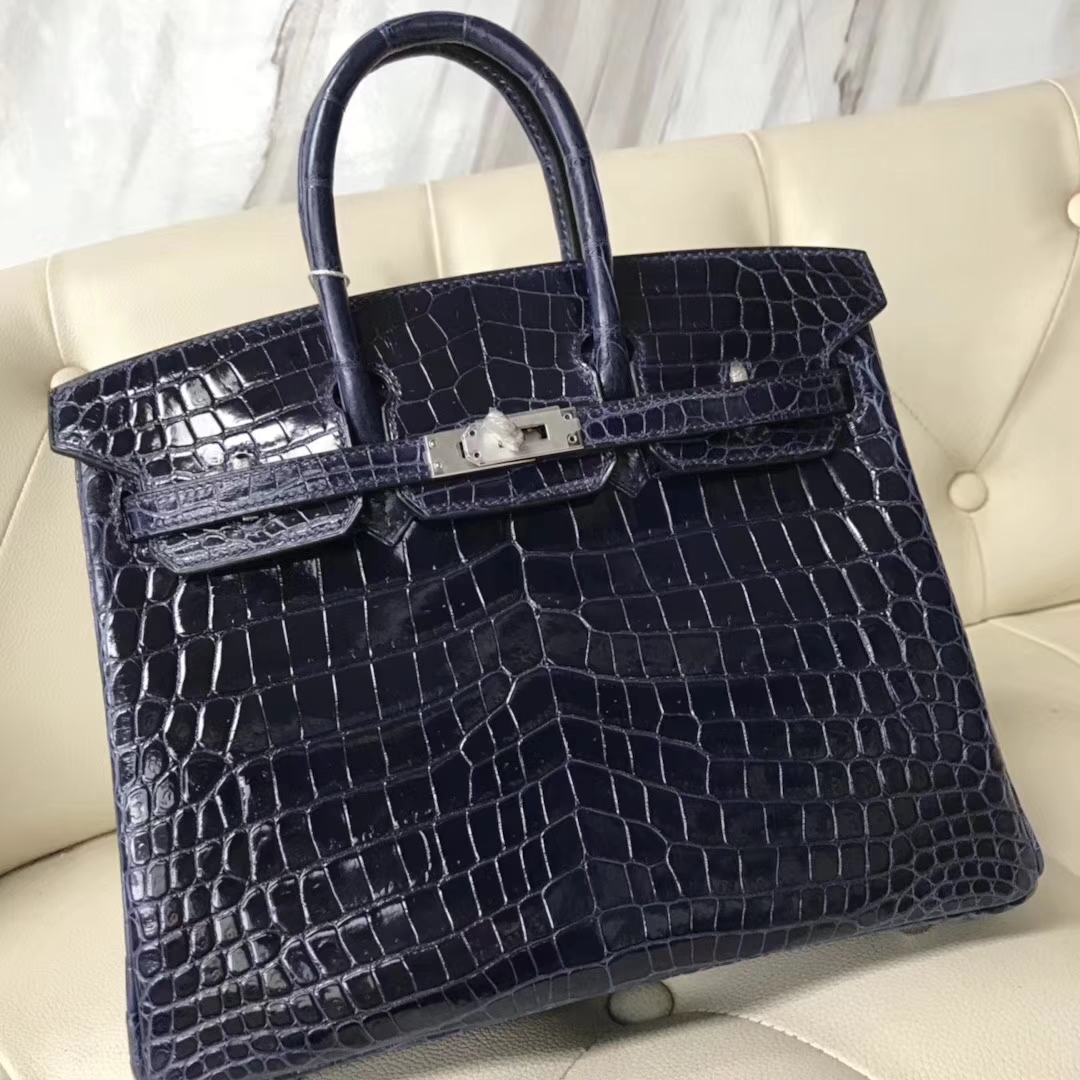 Hermès(爱马仕)Birkin shiny nilo crocodile 亮面尼罗鳄 宝石蓝 蜡线全手工 银扣 25cm-拉尔森鳄鱼皮具定制 - 爱马仕包包官网 Hermès(爱马仕)Birkin shiny nilo crocodile 亮面尼罗鳄 宝石蓝 蜡线全手工 银扣 25cm