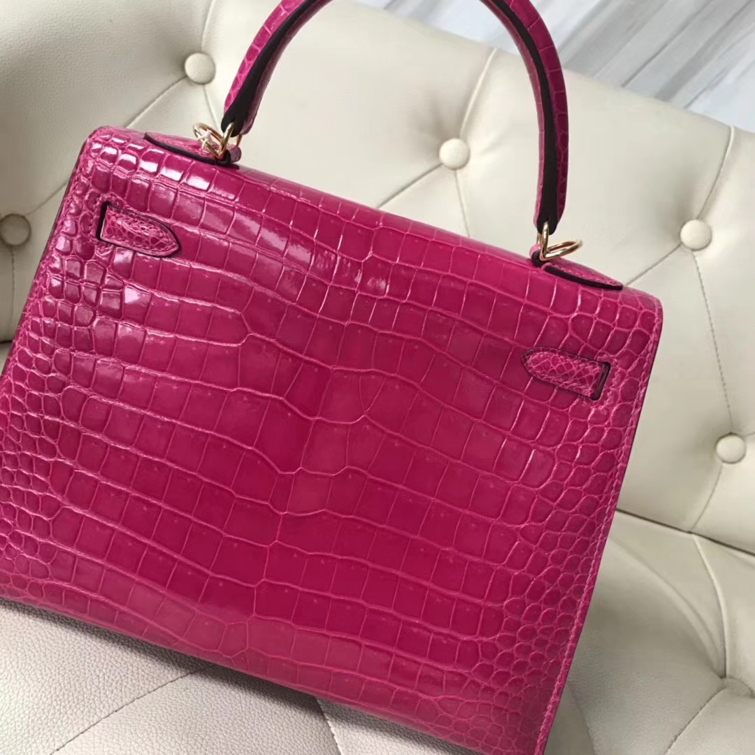 Hermès（爱马仕）Kelly Porosus shiny亮面澳洲湾鳄 J5 天方夜谭粉紫 金扣 25cm