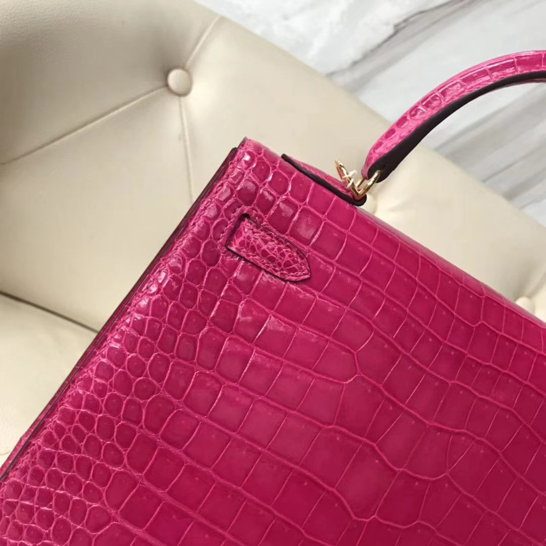 Hermès（爱马仕）Kelly Porosus shiny亮面澳洲湾鳄 J5 天方夜谭粉紫 金扣 25cm