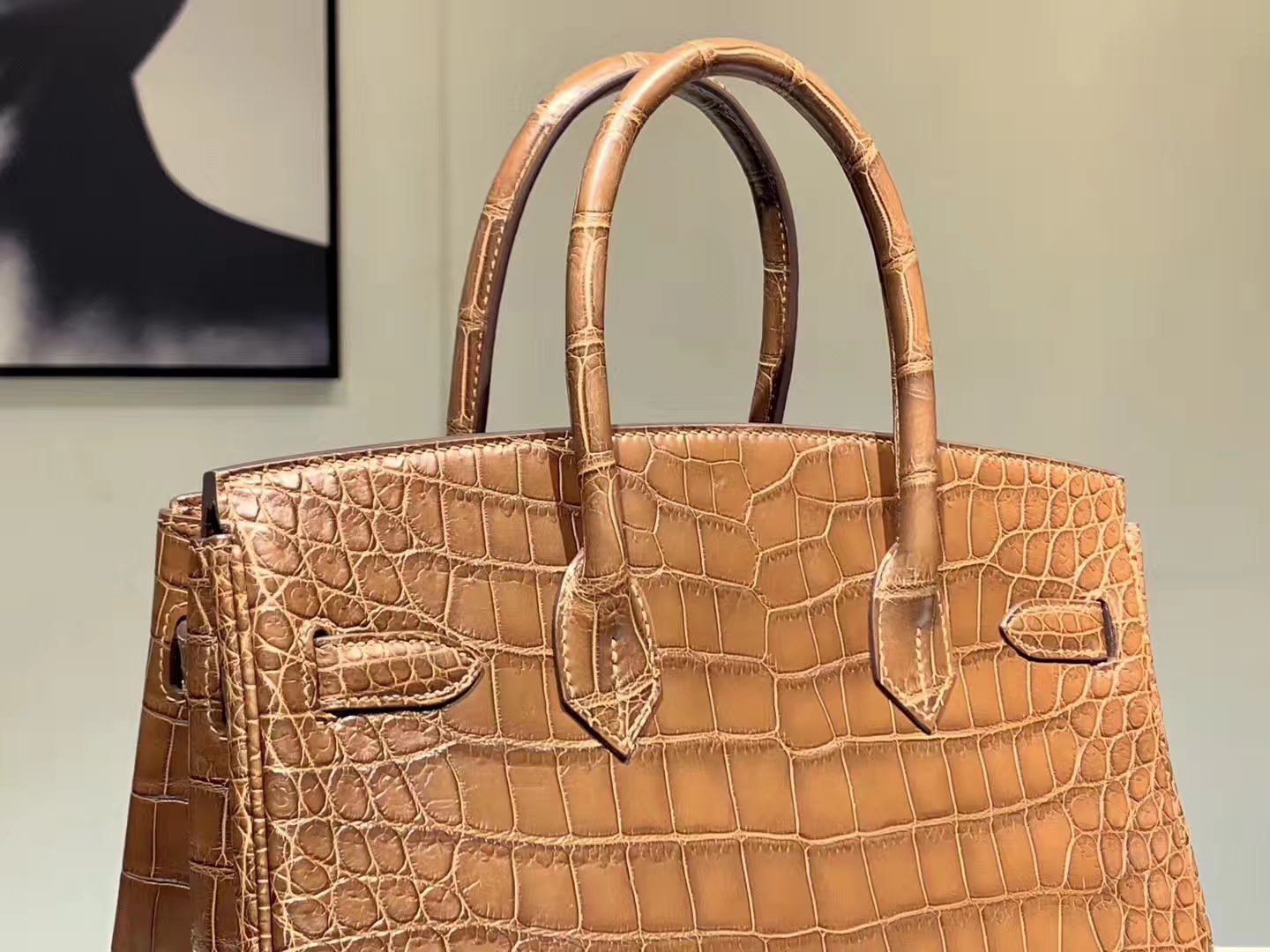 Hermès（爱马仕）Brikin铂金包 鳄鱼皮 焦糖色 30cm 现货