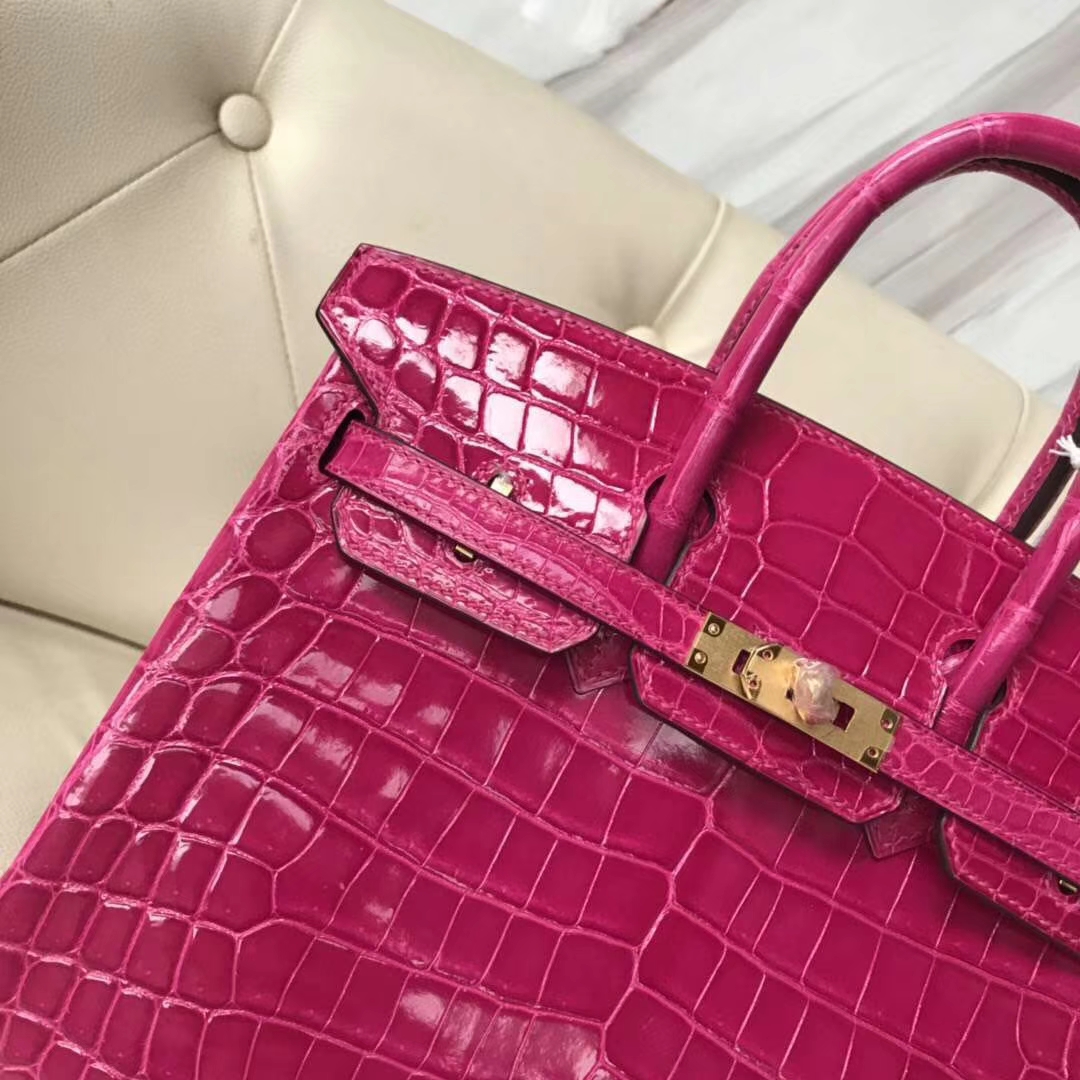 Hermès（爱马仕）Birkin Crocodile shiny 亮面鳄鱼  J5 天方夜谭粉紫 金扣 现货 25cm