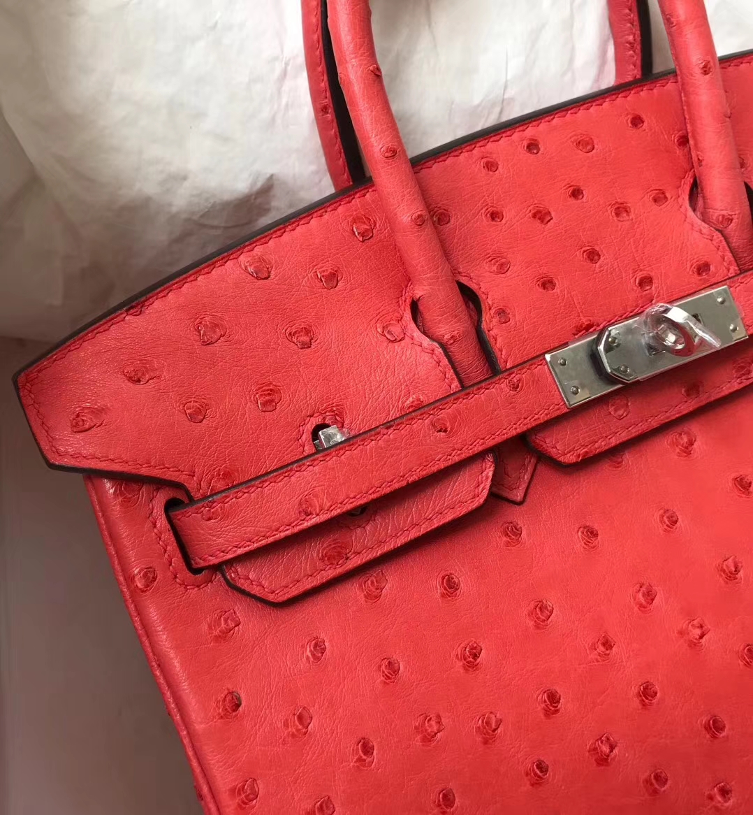 Hermès（爱马仕）Birkin ostrich kk鸵鸟 A5杜鹃红 顶级工艺 蜡线全手工 银扣 25cm