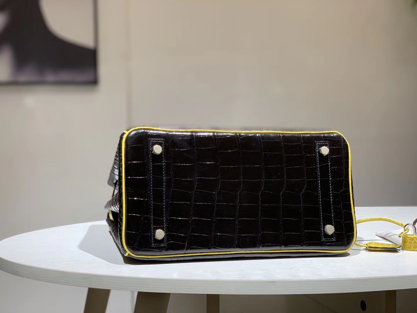 Hermès（爱马仕）Brikin铂金包 鳄鱼皮 柠檬黄配黑色 30cm