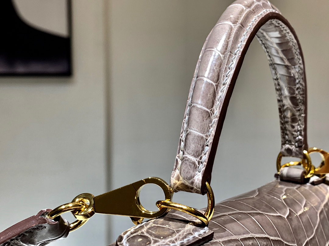 Hermès（爱马仕）Kelly 亮光鳄鱼皮 大象灰 现货 金扣 25cm