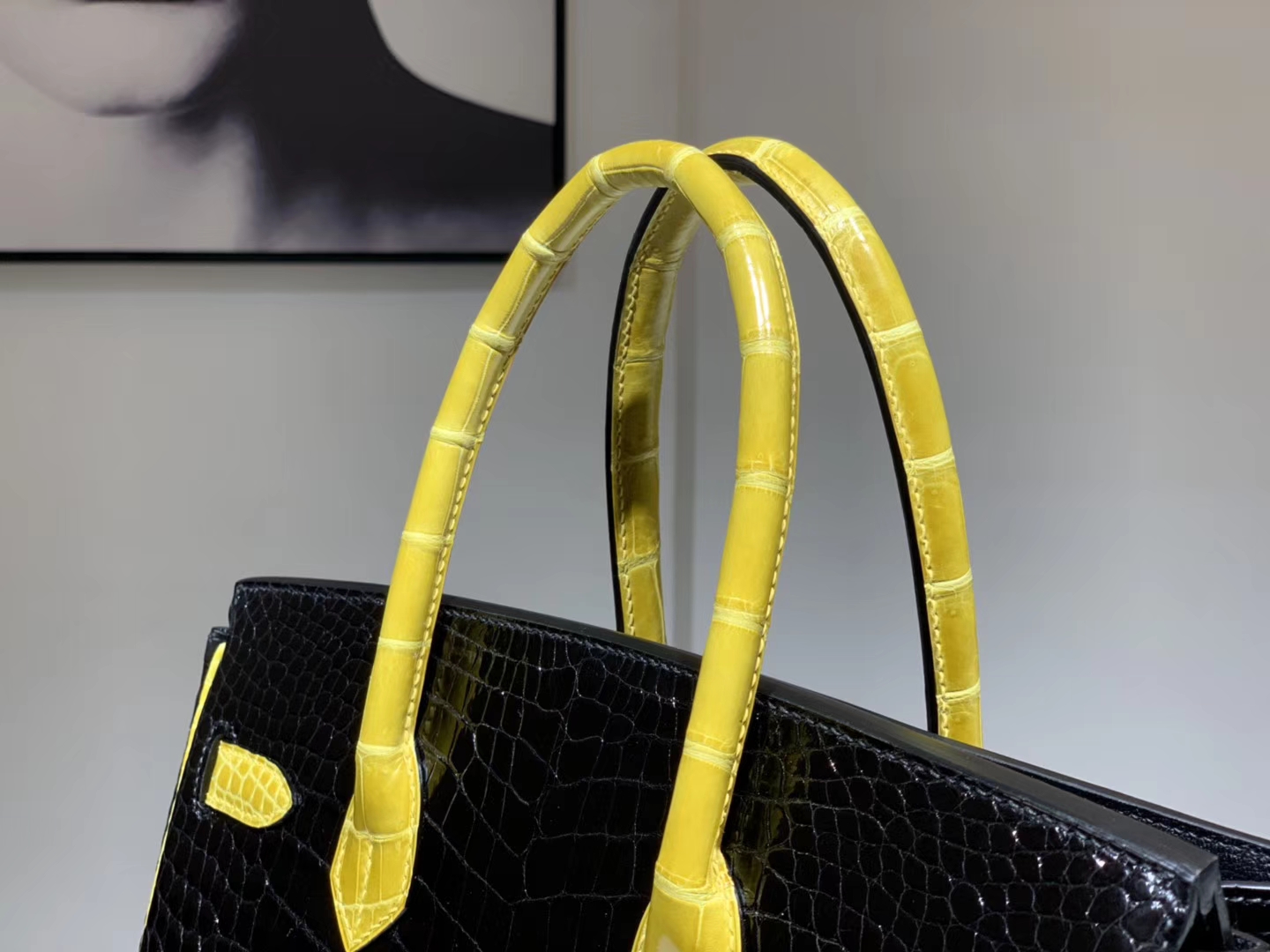 Hermès（爱马仕）Brikin铂金包 鳄鱼皮 柠檬黄配黑色 30cm