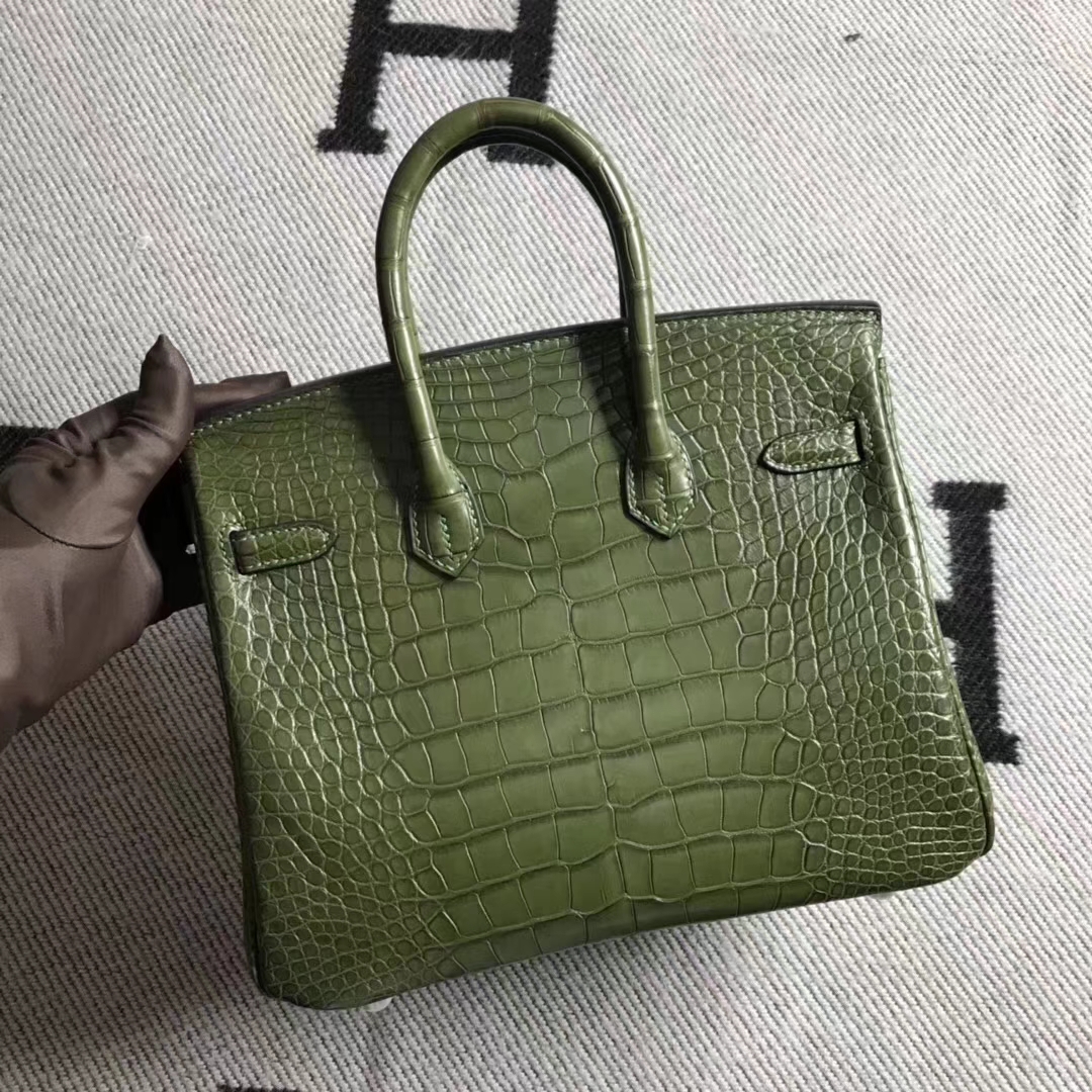 Hermès(爱马仕)Birkin 铂金包 雾面美洲鳄鱼方块 森林绿 完美品质 25cm 现货-拉尔森鳄鱼皮具定制 - 爱马仕包包官网 Hermès(爱马仕)Birkin 铂金包 雾面美洲鳄鱼方块 森林绿 完美品质 25cm 现货