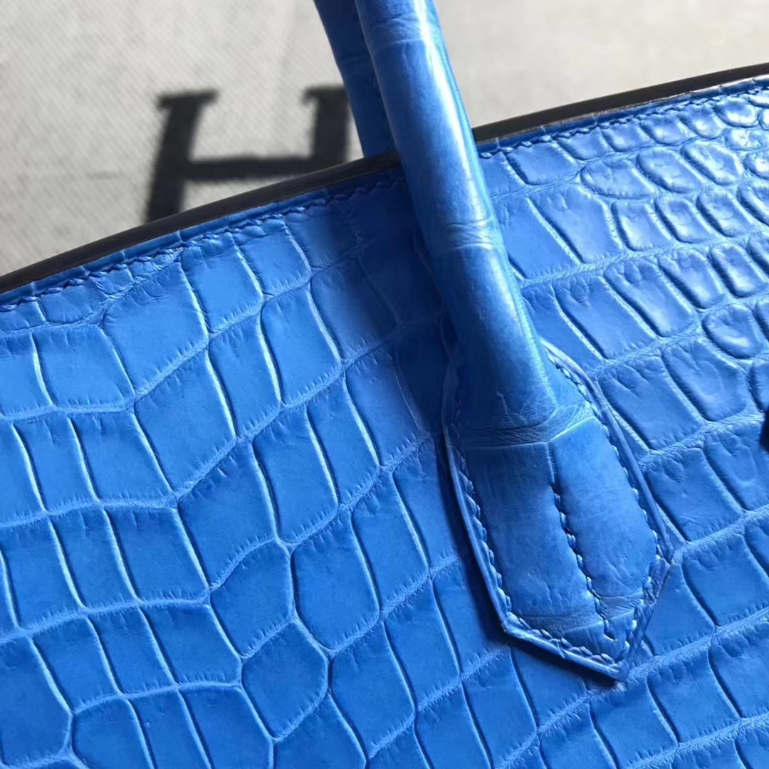Hermès（爱马仕）Birkin 铂金包 野生雾面湾鰐 7W 伊兹密尔蓝 专柜品质 30cm 现货