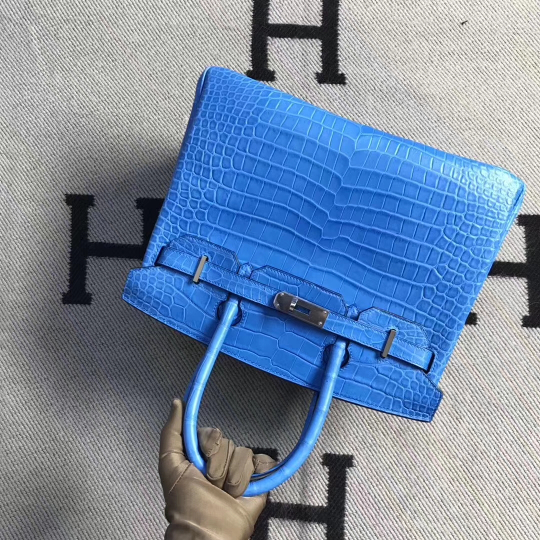 Hermès（爱马仕）Birkin 铂金包 野生雾面湾鰐 7W 伊兹密尔蓝 专柜品质 30cm 现货