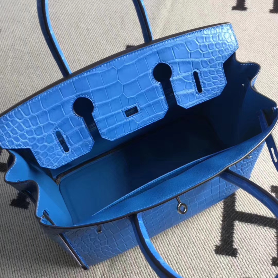 Hermès（爱马仕）Birkin 铂金包 野生雾面湾鰐 7W 伊兹密尔蓝 专柜品质 30cm 现货