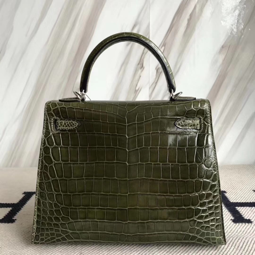 Hermès（爱马仕）Kelly 亮面尼罗鳄 6H橄榄绿 顶级工艺 蜡线全手工 金扣 25cm