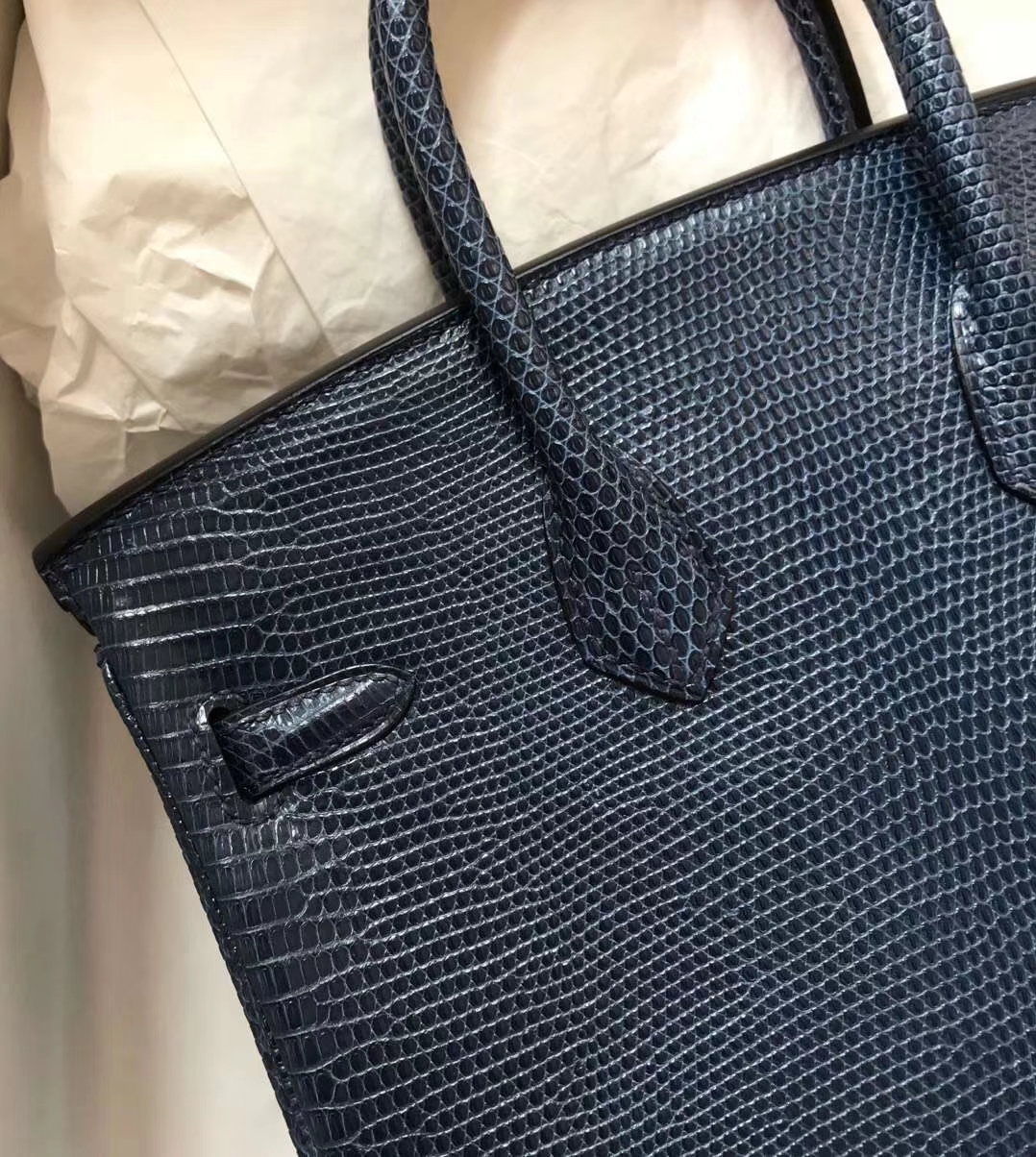 Hermès（爱马仕）Birkin lizard进口蜥蜴皮 ck73宝石蓝 顶级工艺 蜡线全手工 金扣 25cm