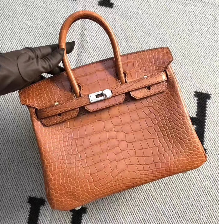 Hermès（爱马仕）Birkin铂金包 深橙色 雾面美洲鳄鱼方块 25cm 现货