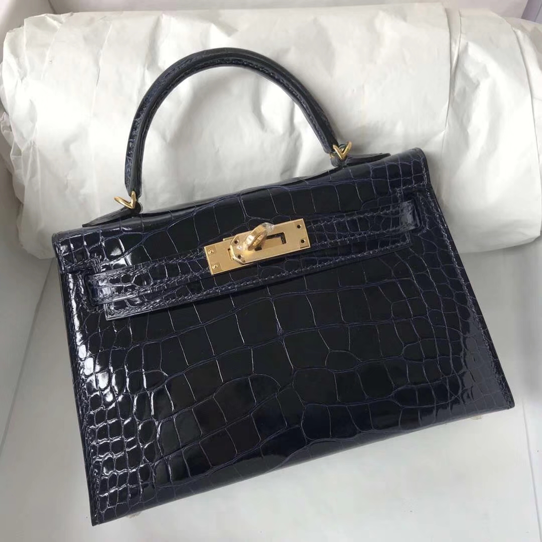 Hermès（爱马仕）Minikelly ll Alligator shiny 亮面鳄鱼 7K 宝石蓝 Blue saphir 金扣