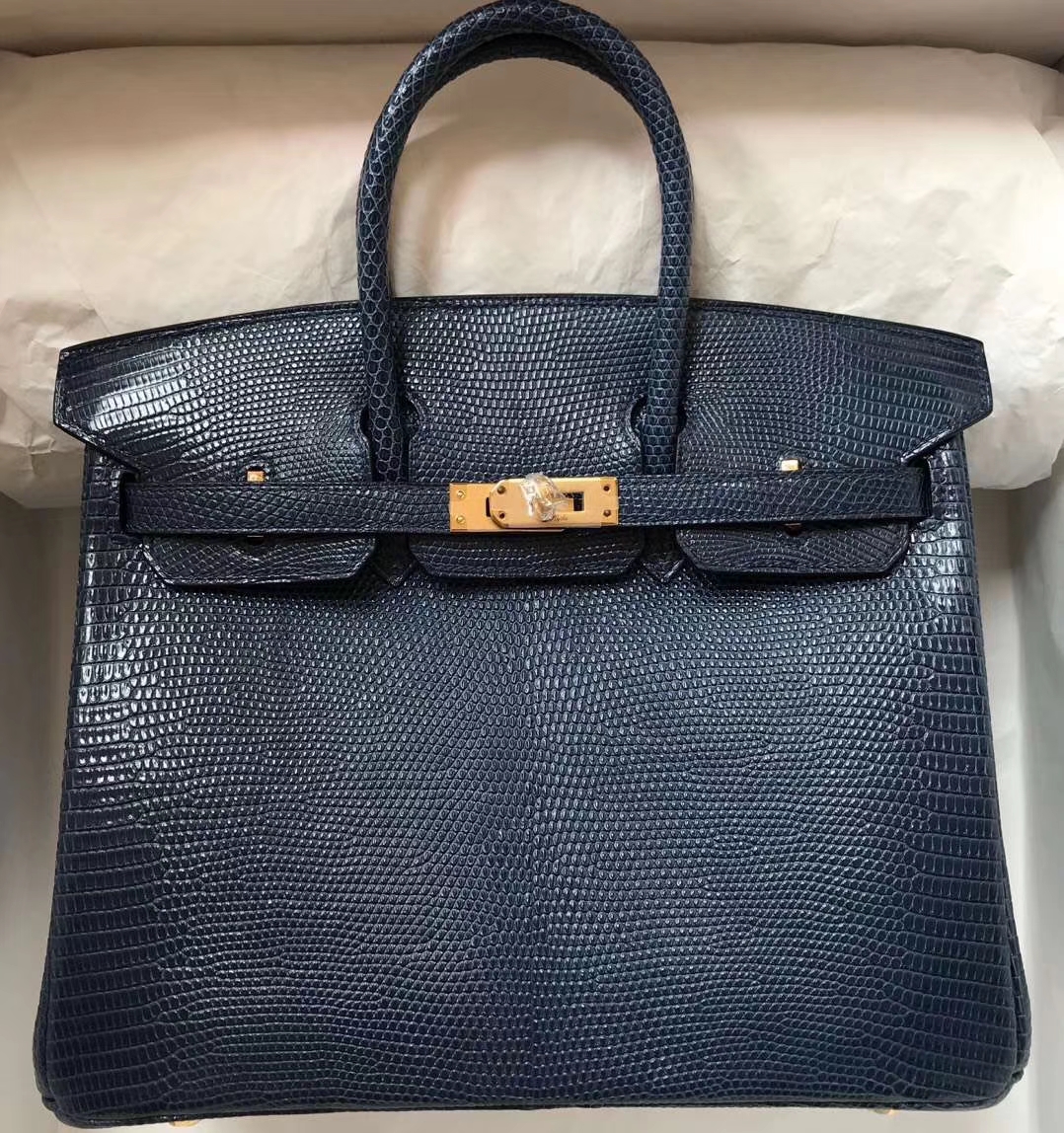 Hermès（爱马仕）Birkin lizard进口蜥蜴皮 ck73宝石蓝 顶级工艺 蜡线全手工 金扣 25cm