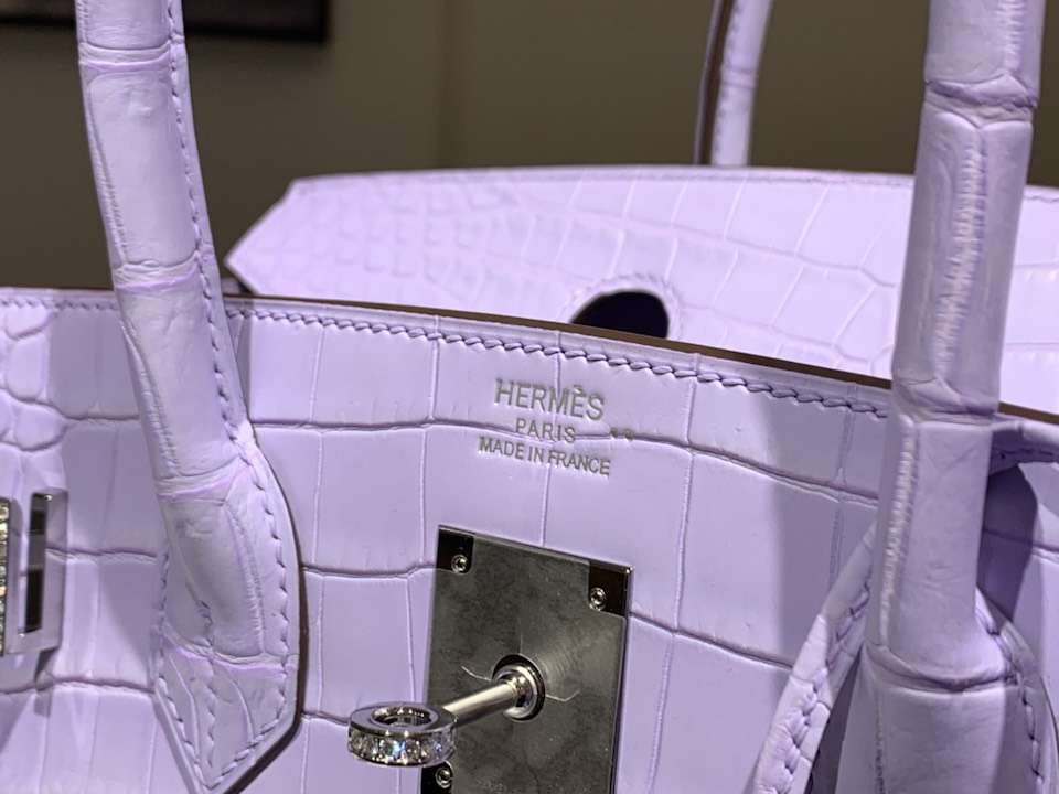 Hermès（爱马仕）Birkin 铂金包 香芋紫 带钻银扣 鳄鱼皮 纯手工 25cm