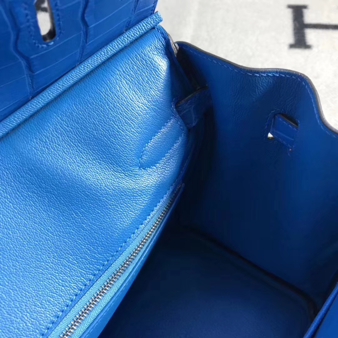 Hermès（爱马仕）Birkin 铂金包 野生雾面湾鰐 7W 伊兹密尔蓝 专柜品质 30cm 现货