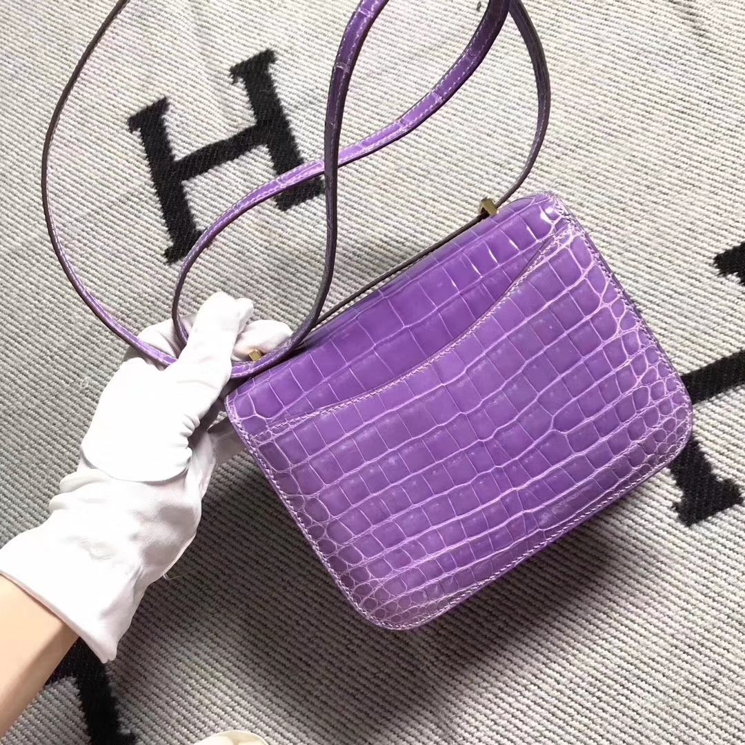 Hermès（爱马仕）Constance 空姐包 薰衣草紫 19cm 金扣 现货