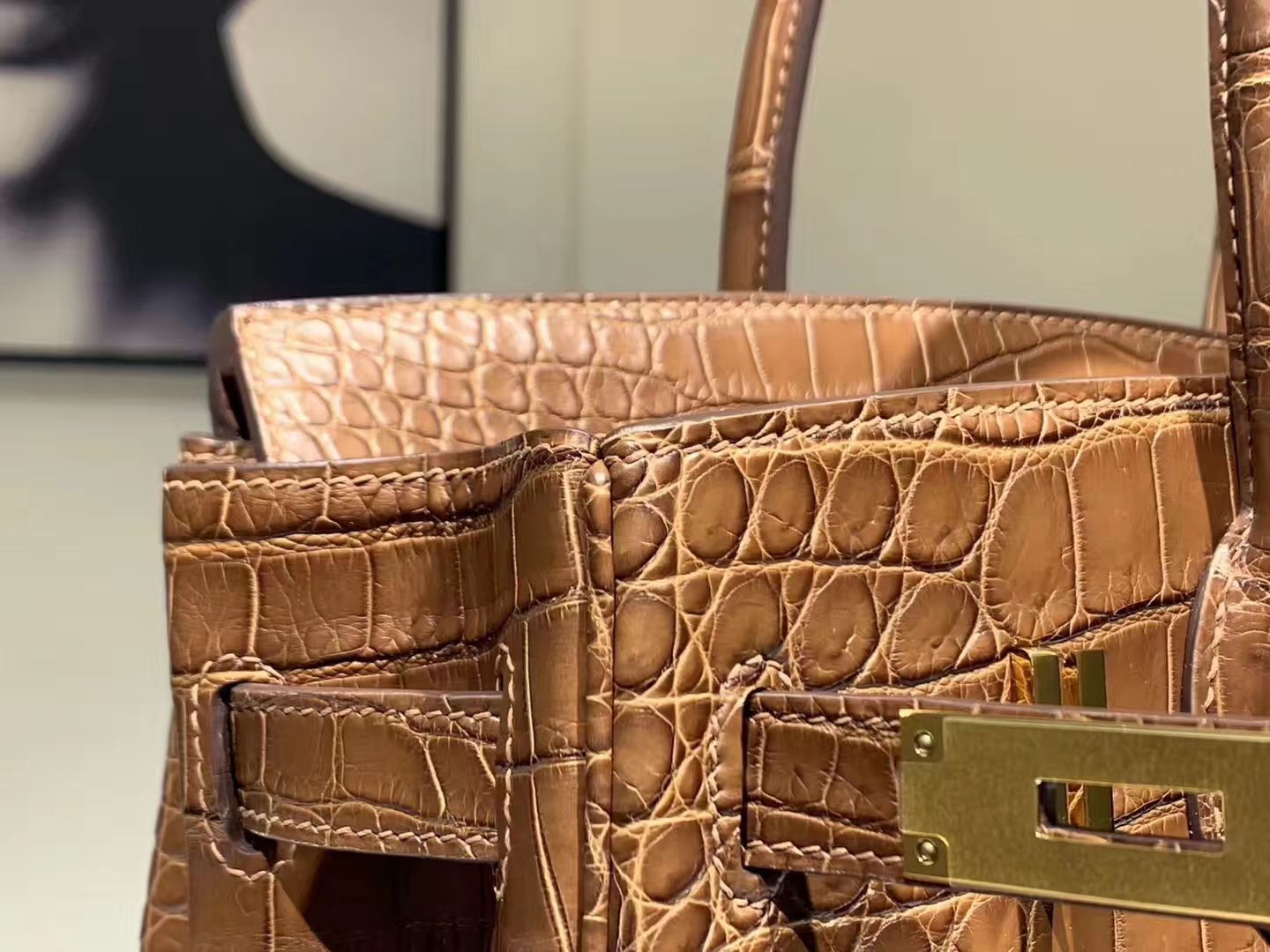 Hermès（爱马仕）Brikin铂金包 鳄鱼皮 焦糖色 30cm 现货