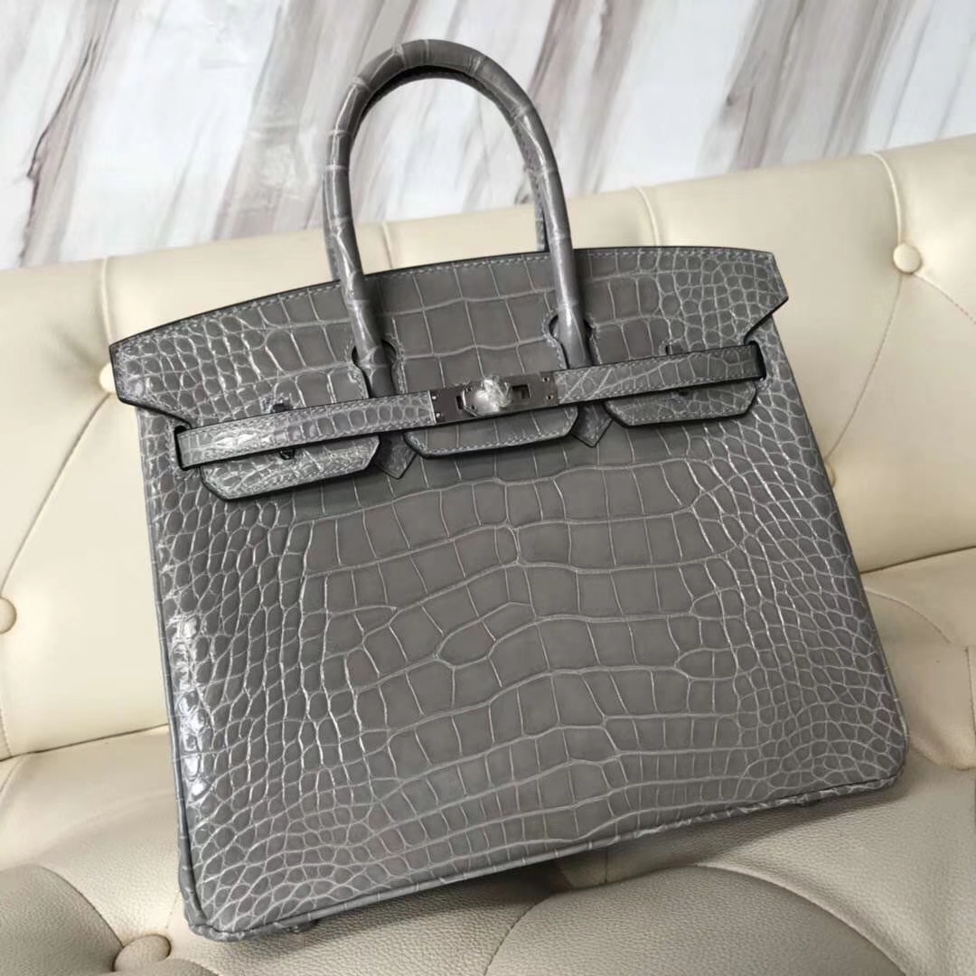 Hermès(爱马仕)Birkin Crocodile shiny 亮面鳄鱼 8U 冰川灰 银扣 顶级手缝 25cm-拉尔森鳄鱼皮具定制 - 爱马仕包包官网 Hermès(爱马仕)Birkin Crocodile shiny 亮面鳄鱼 8U 冰川灰 银扣 顶级手缝 25cm