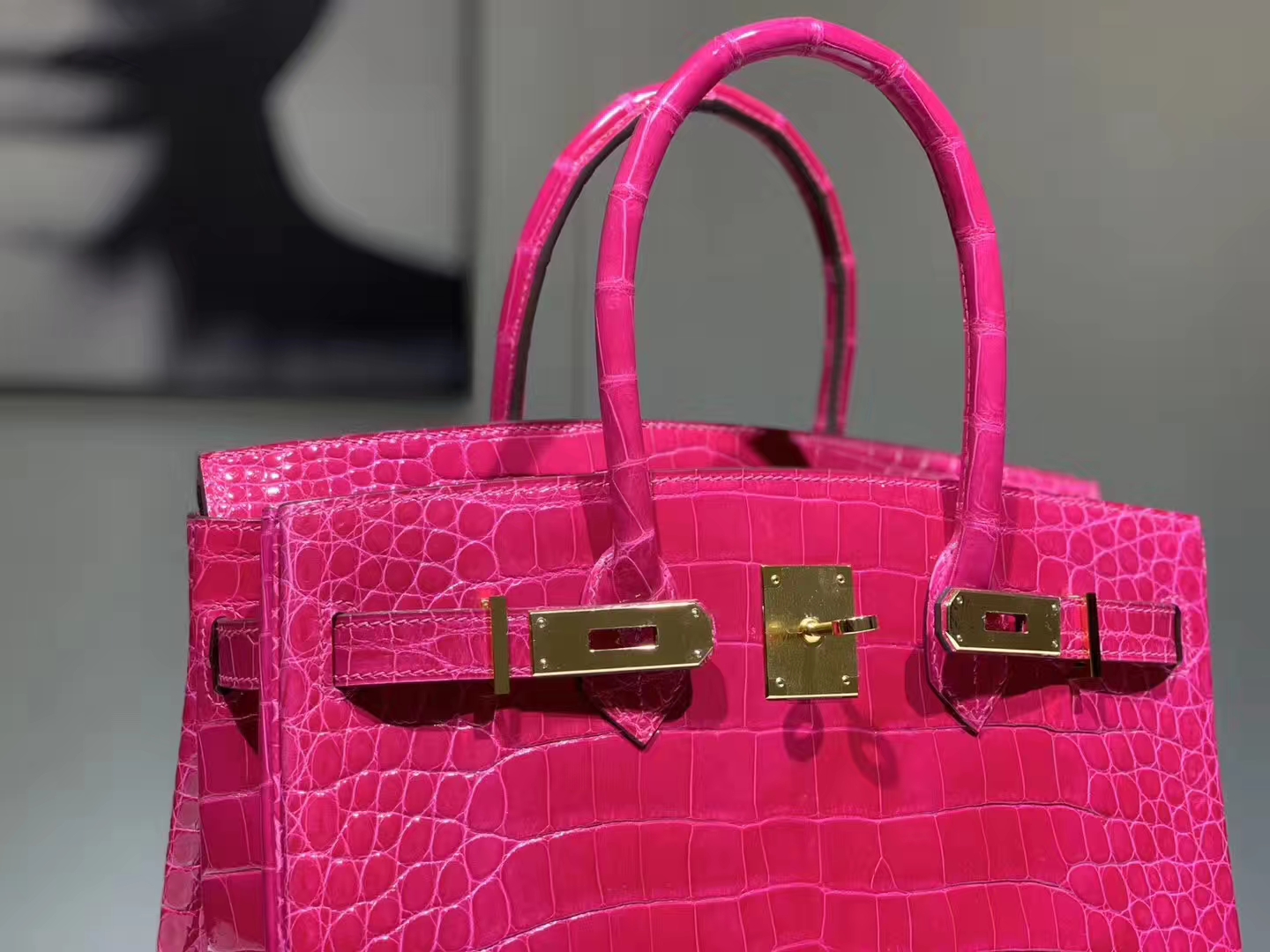 Hermès（爱马仕）Brikin铂金包 鳄鱼皮 玫红色 30cm 现货