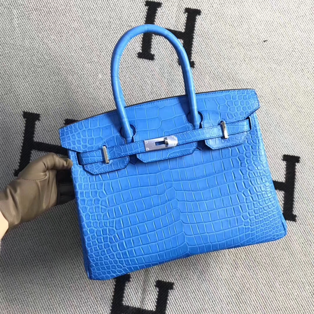 Hermès（爱马仕）Birkin 铂金包 野生雾面湾鰐 7W 伊兹密尔蓝 专柜品质 30cm 现货