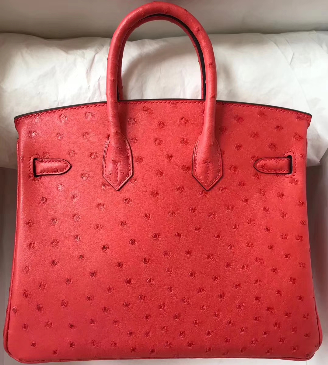 Hermès（爱马仕）Birkin ostrich kk鸵鸟 A5杜鹃红 顶级工艺 蜡线全手工 银扣 25cm