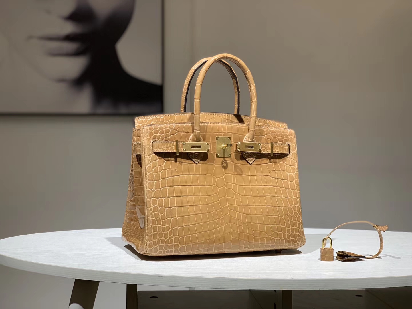 Hermès（爱马仕）Brikin铂金包 鳄鱼皮 杏色 30cm