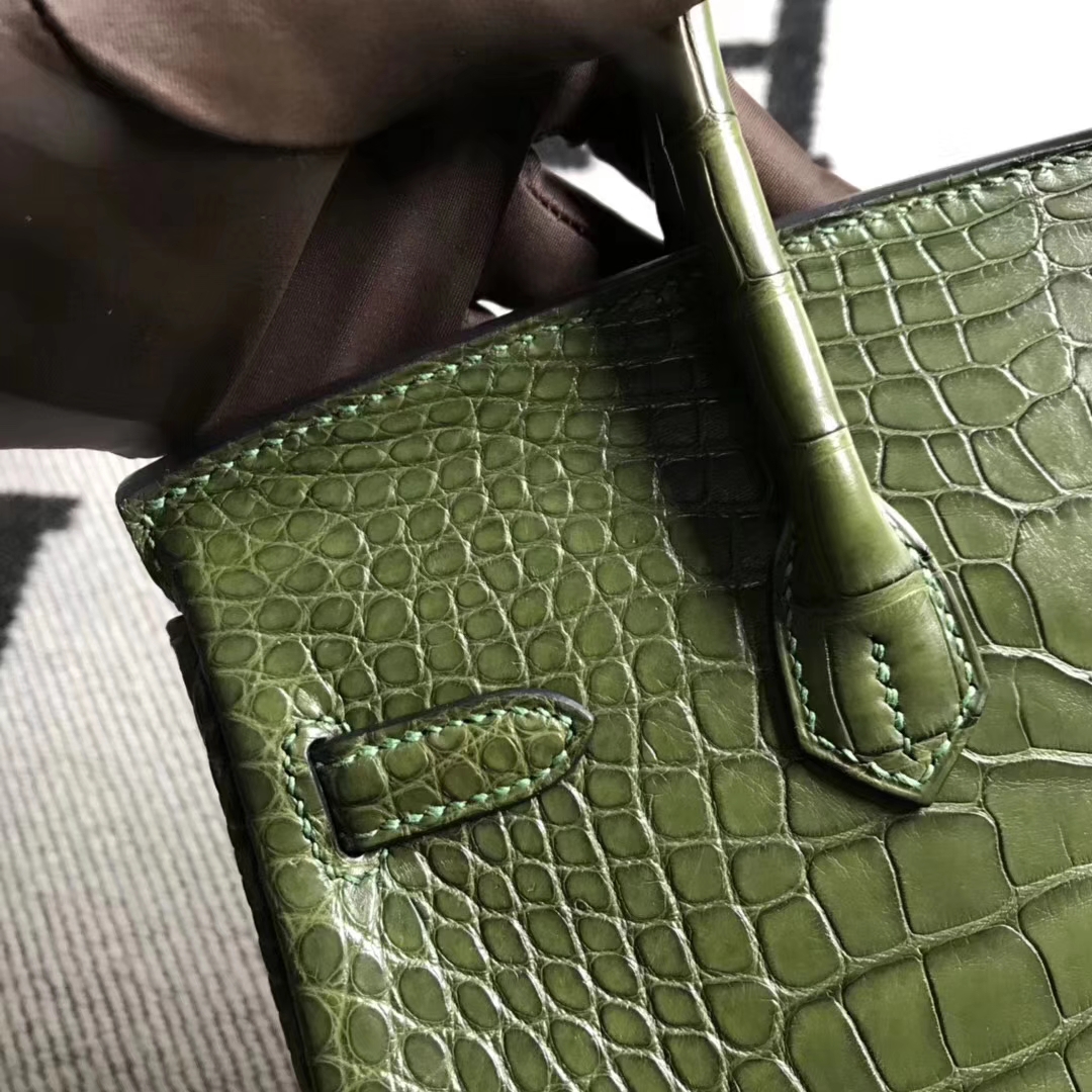 Hermès（爱马仕）Birkin 铂金包 雾面美洲鳄鱼方块 森林绿 完美品质 25cm 现货